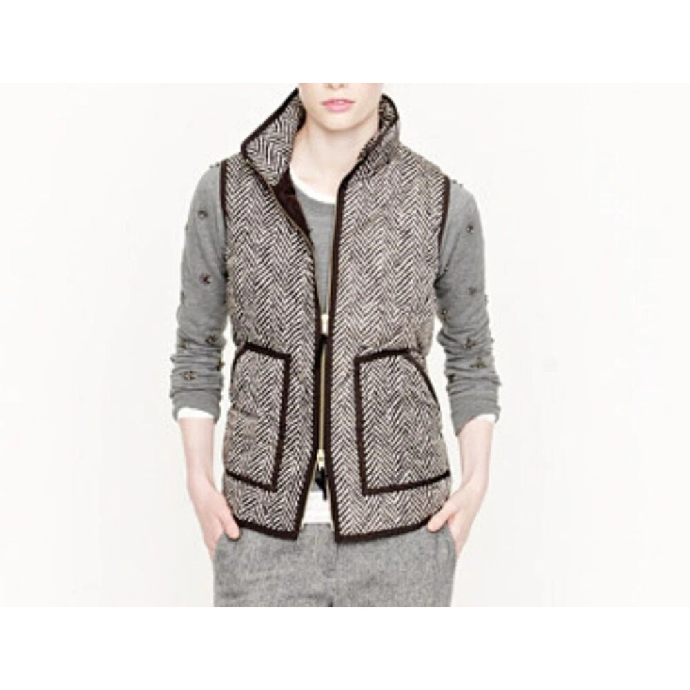 J Crew Factory Excursion Herringbone Zip Quilted Vest Gray White Puffer Size XS